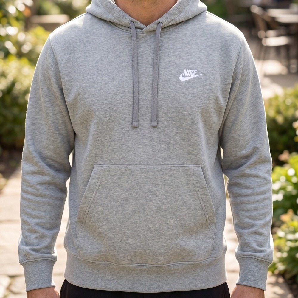 Nike Sportswear Club‎ Fleece Pullover Hoodie Gray Heather Embroidered Logo 4990